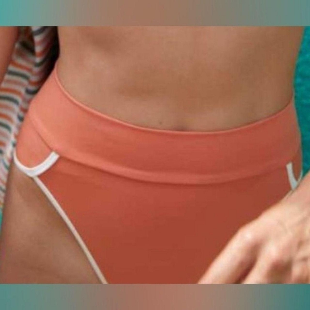 Aerie Orange and White High Waisted High Cut Cheeky Bikini Bottom